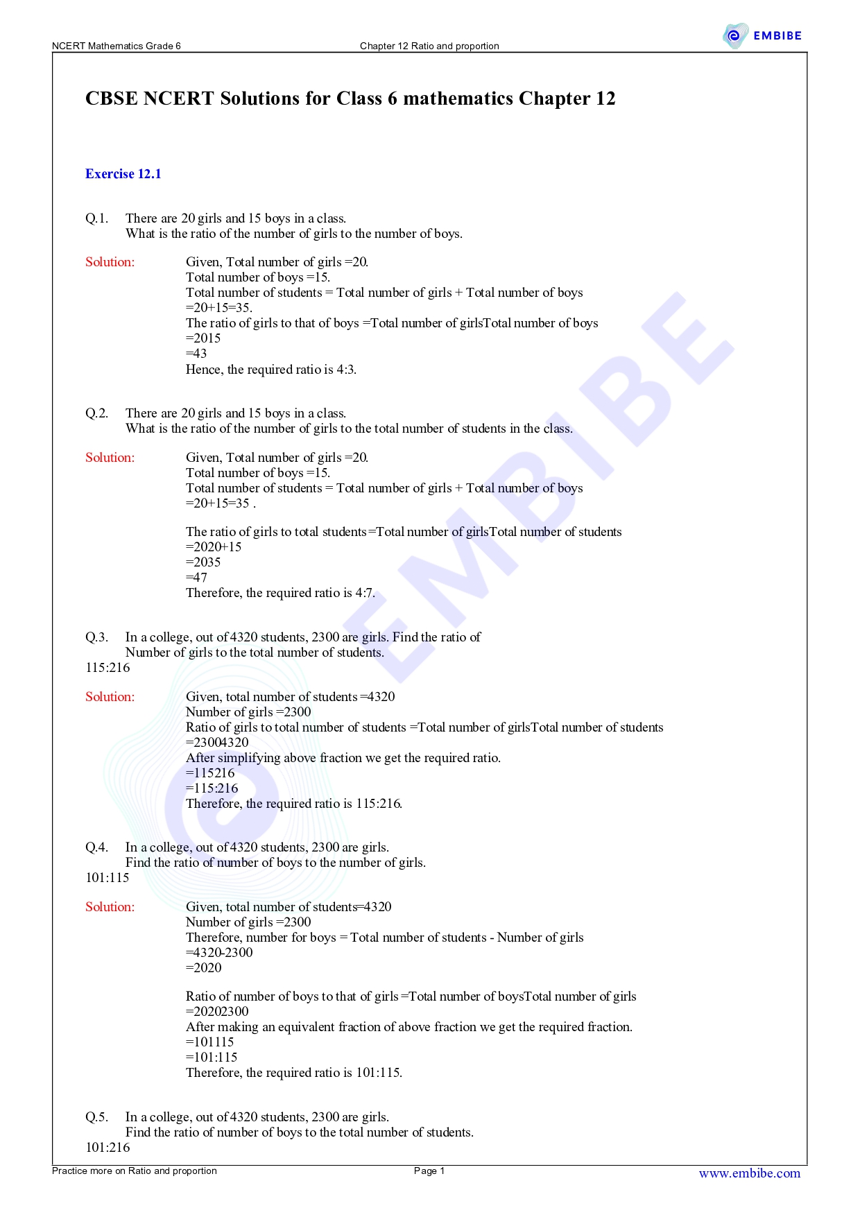 Exercise 12.1 Class 6 Maths